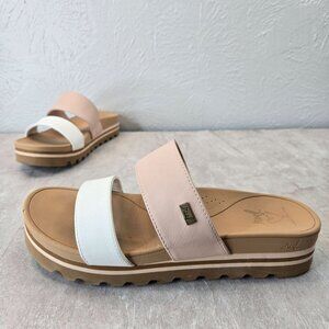 Reef Horizon Platform Sandals 9 White Pink Open Toe Arch Support Chunky Slides